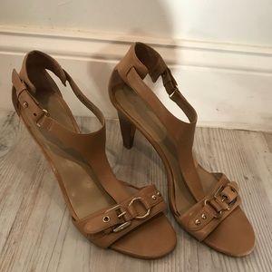 Via Spiga Tan Buckle Heels